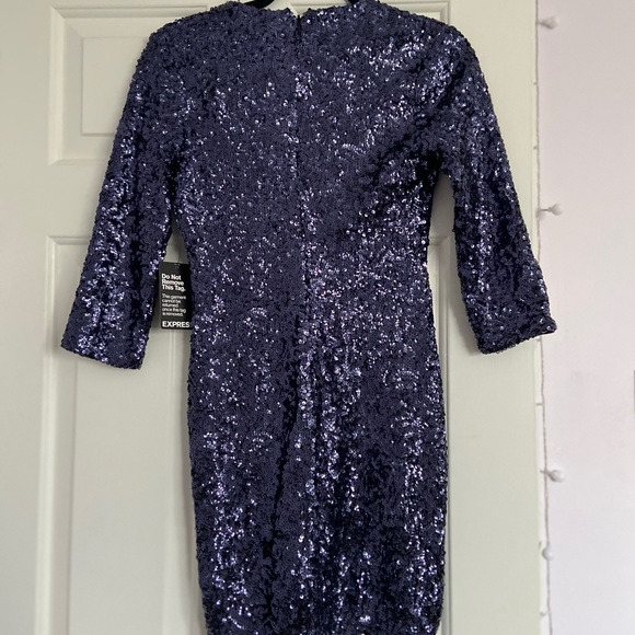 XS/0 Express Blue 3/4 Sleeve Sequin Dress - Picture 2 of 3